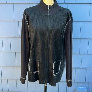 🖤🖤🖤One girl who suede coat jacket knit gray whip stitch stretch mixed media